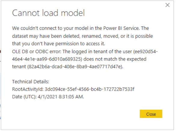 Solved: Tenant error when trying to connect a Poser BI dat ...