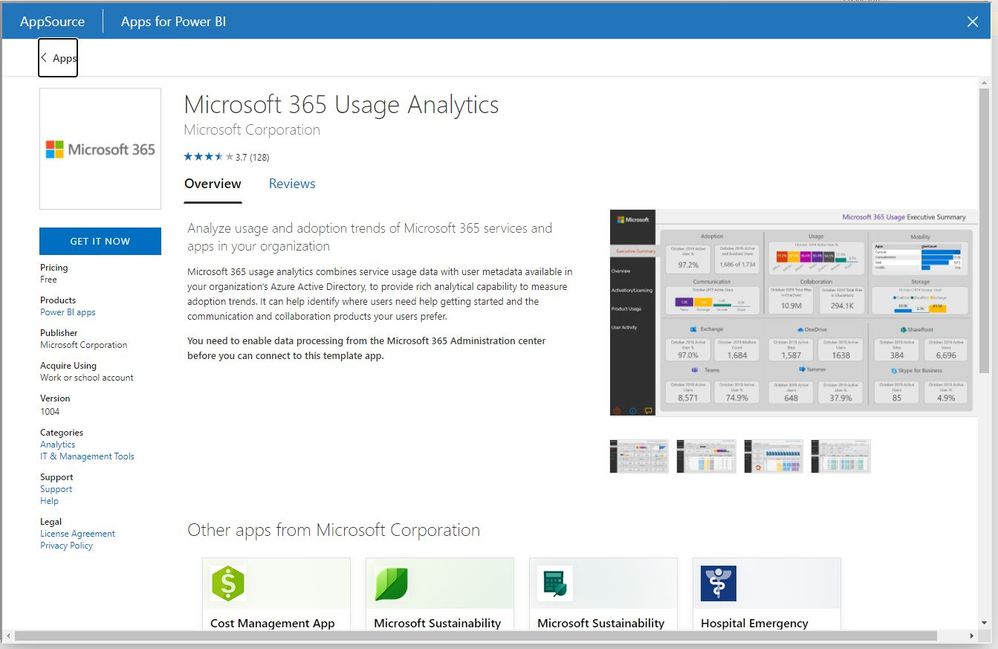 search the app - Microsoft 365 Usage Analytics