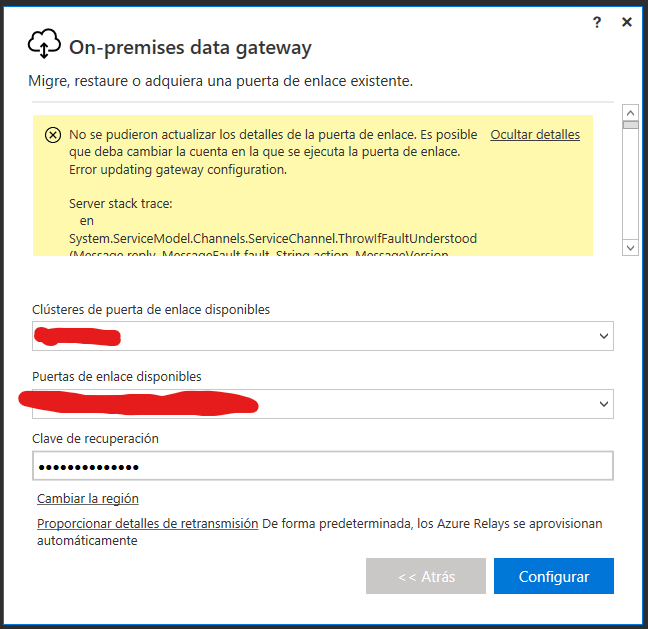 Error On-Premise data gateway conectividad de la r... - Microsoft ...