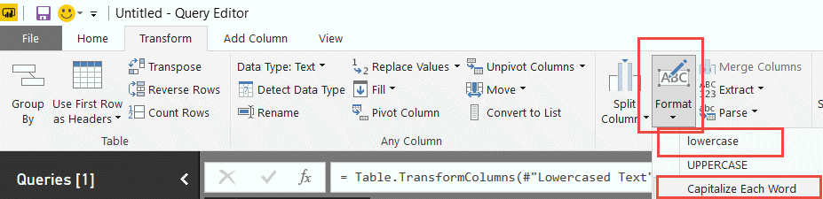 Format transformations in Power Query