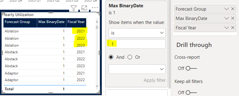 Measure Filter not filtering Matrix Visual columns - Microsoft Fabric ...