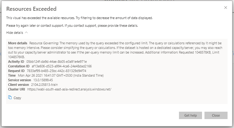 Solved: Facing error in power bi service with table visual ...