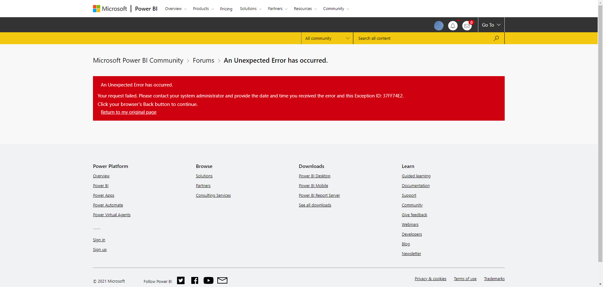 Solved: Error trying to post - Microsoft Fabric Community