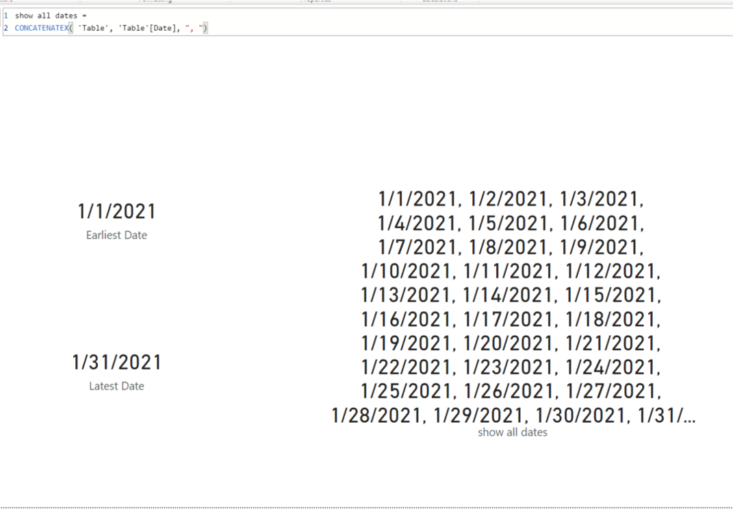 Solved: shows all date values in a card - Microsoft Fabric Community
