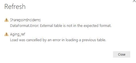 Solved: Issue with DataSet refresh - Microsoft.ACE.POLED.1 ...