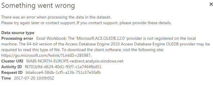 Solved: Issue with DataSet refresh - Microsoft.ACE.POLED.1 ...