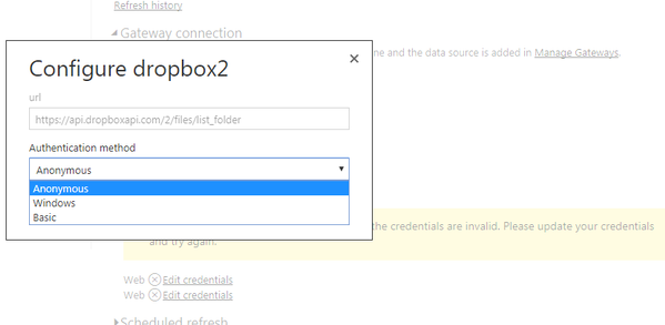 Solved: Dropbox API v2, gateway credential error - Page 2 - Microsoft ...