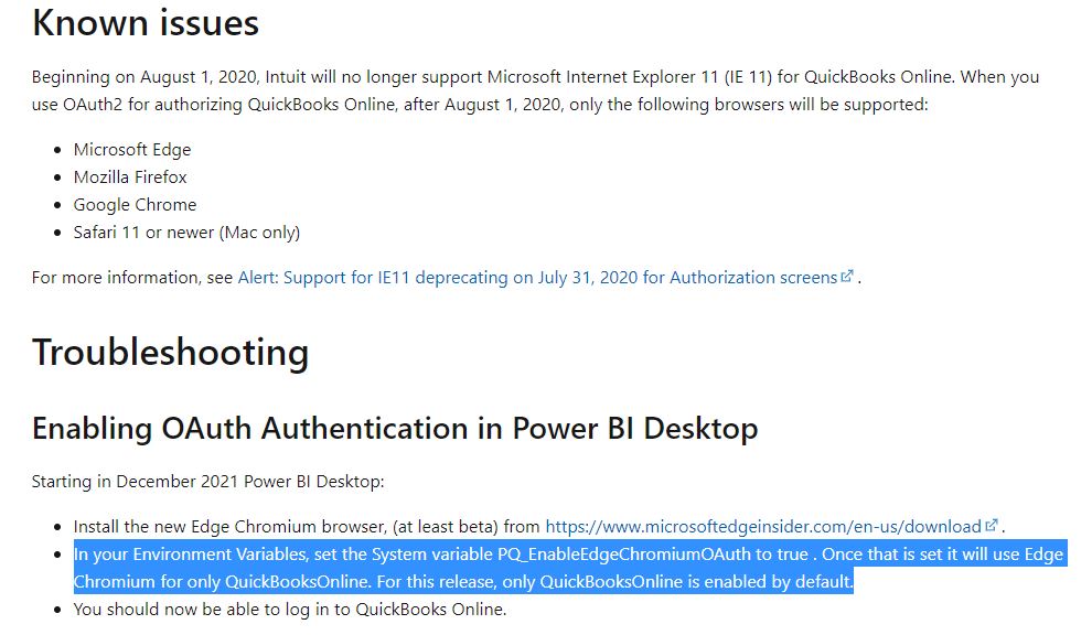 Issue connecting to quickbooks - log in page blank... - Microsoft ...