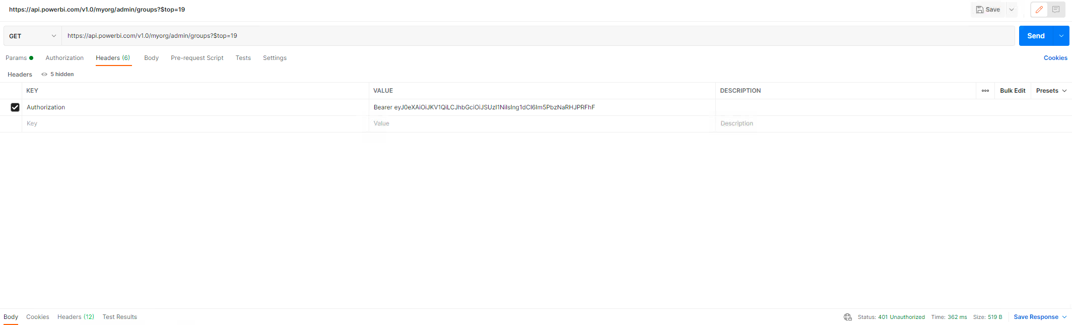 Power Rest API Authorization Token Error - Microsoft Fabric Community