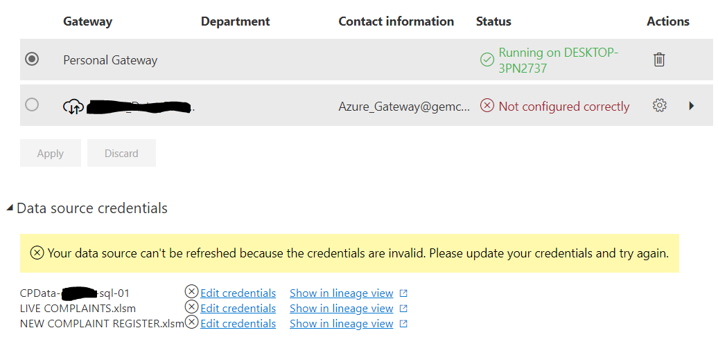 Solved: Issues with scheduled refresh / gateway - Microsoft Fabric ...