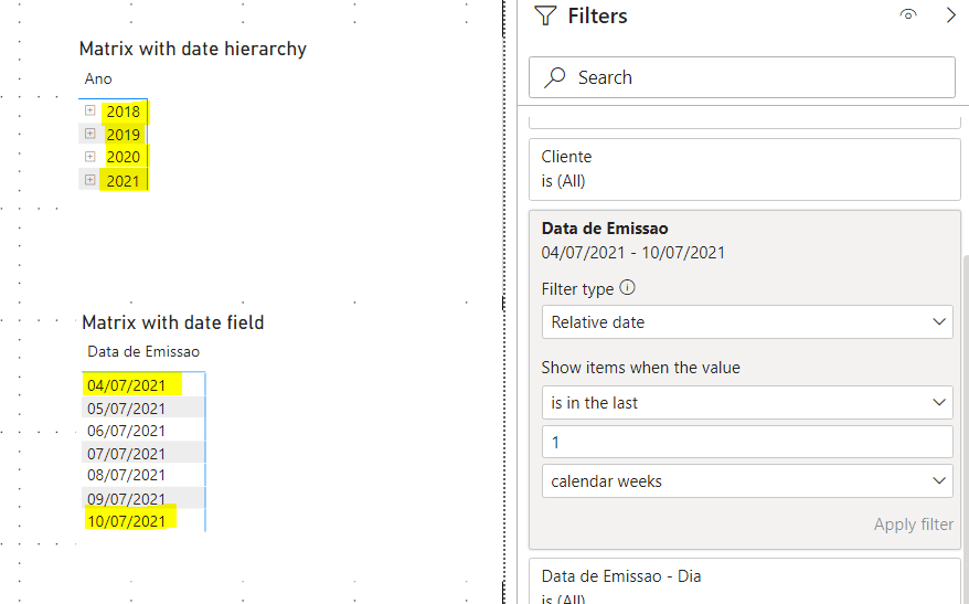 Solved: Page level date filter does not affect date hierar ...