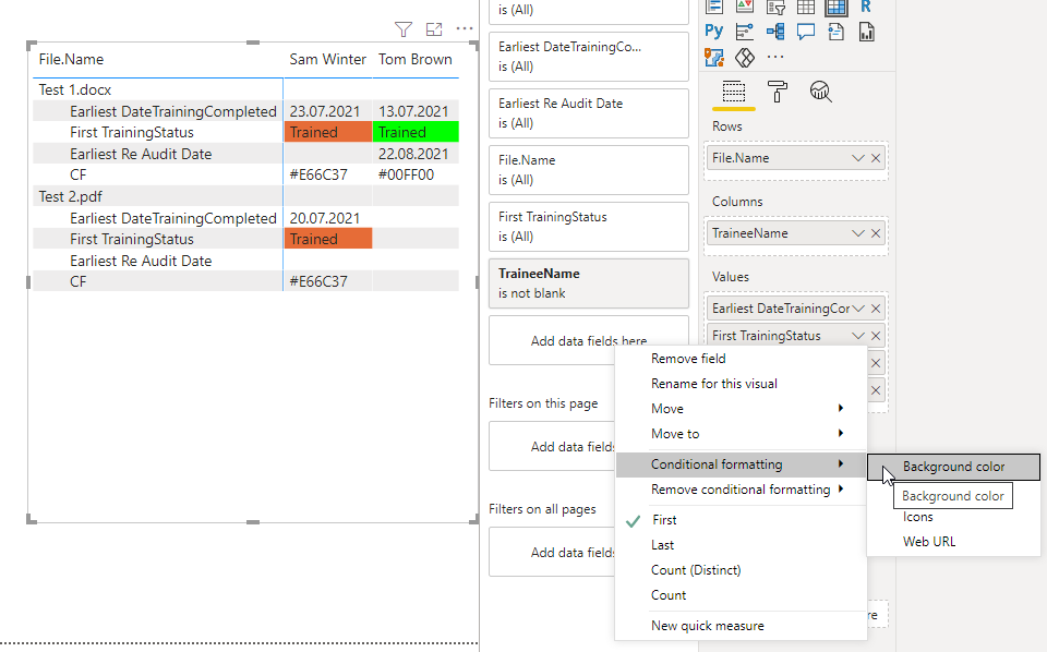 Solved: Matrix value columns Conditional Formatting - Microsoft Fabric ...