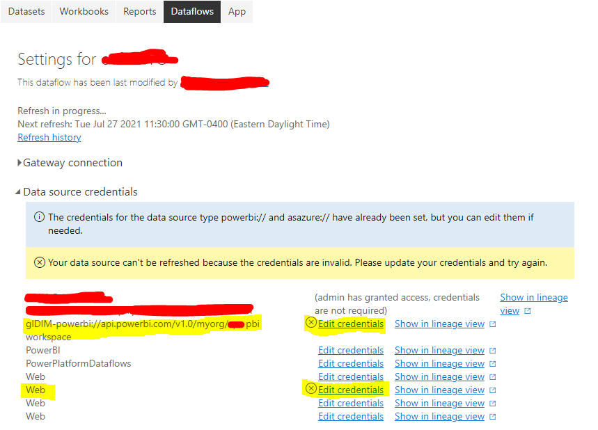 Solved: credentials are invalid dataflow - Microsoft Fabric Community