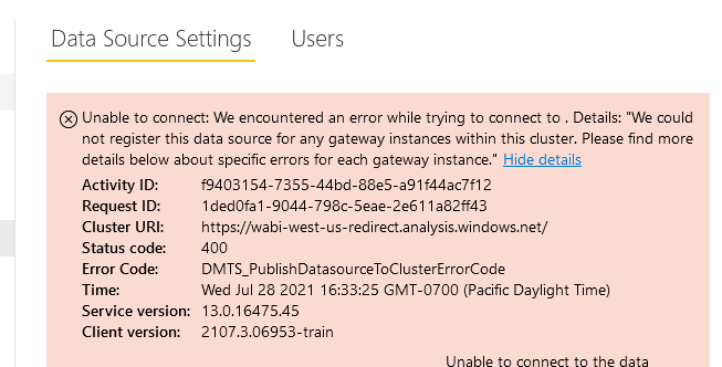 Gateway Setup Error for Data Source Settings - Cre... - Microsoft ...