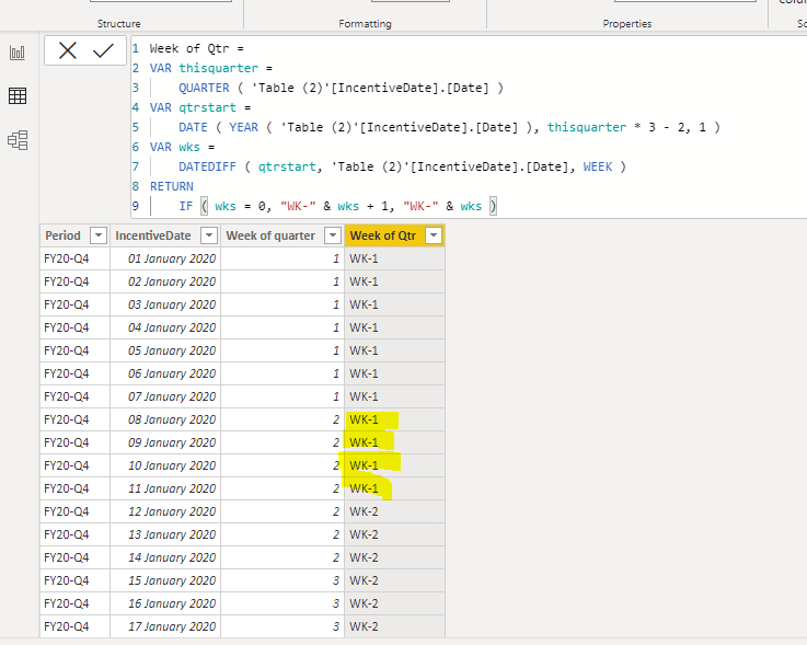 Solved: How to create Week of quarter calculated column ? - Microsoft ...