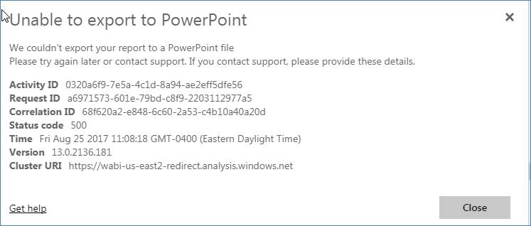 Export to PowerPoint Fails with error - Microsoft Fabric Community