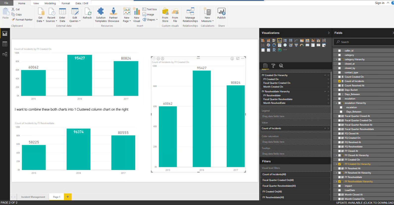 Solved: 1 messure 2 Date Hirarcies in Clustered Chart - Microsoft ...