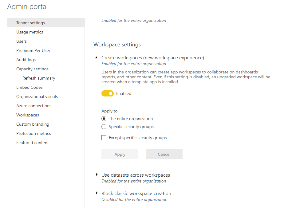 cannot create workspace if Workspace settings not ... - Microsoft ...