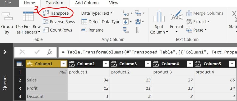 3. Transpose back rows to columns