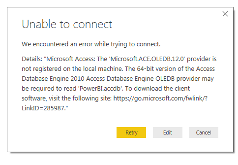 Unable to Connect to Access Databse - Microsoft Fabric Community