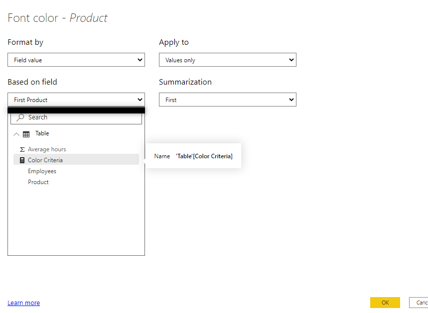 Solved: Conditional color by product - Microsoft Fabric Community