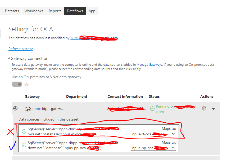 OCA dataflow gateway config TEST