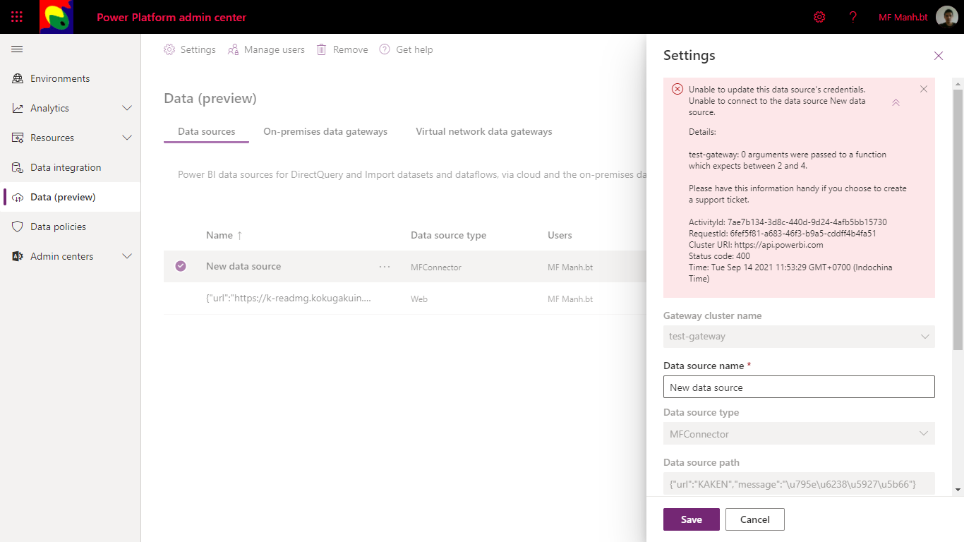 Gateway connect to custom connector error - Microsoft Fabric Community