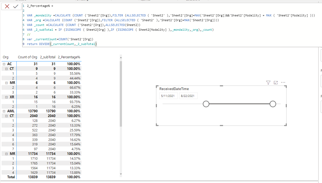 Solved: Adding Percentage column to matrix using the subto ...