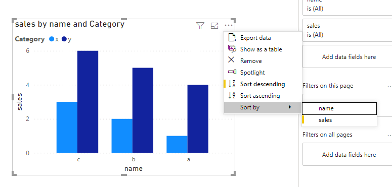 Solved: How to sort bar chart by only one of two selected ...