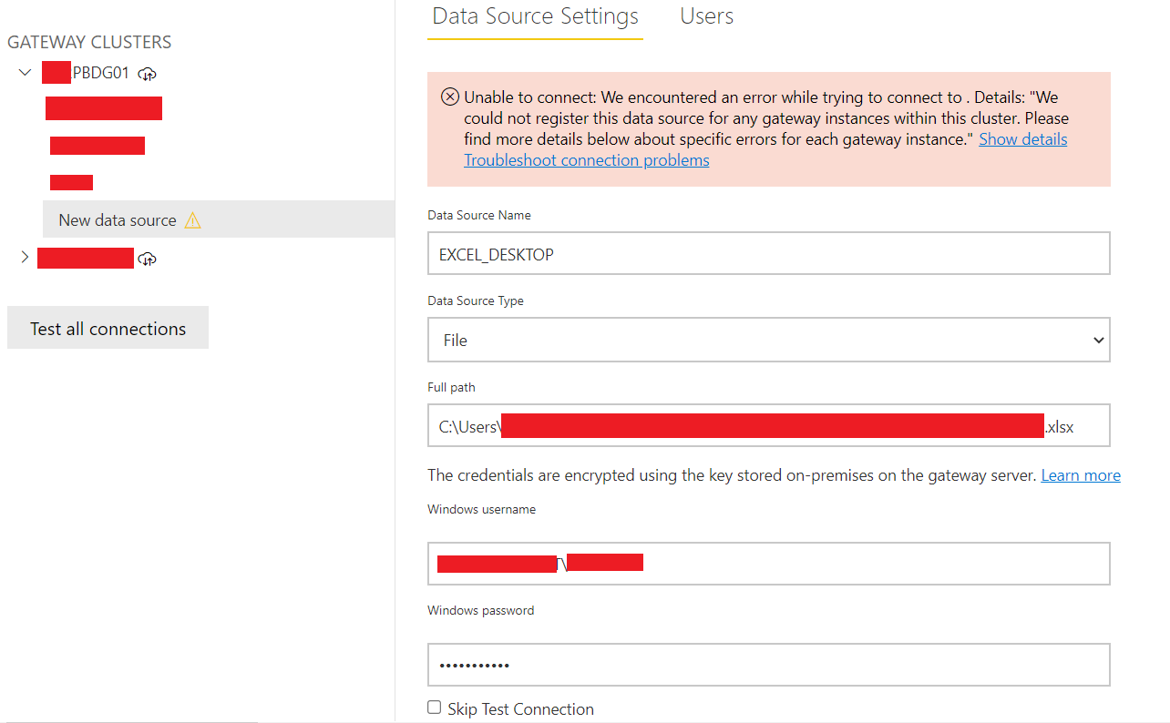 Add Excel Data source in on-premise gateway - Microsoft Fabric Community