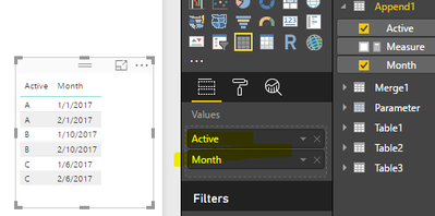 Table visual with static columns