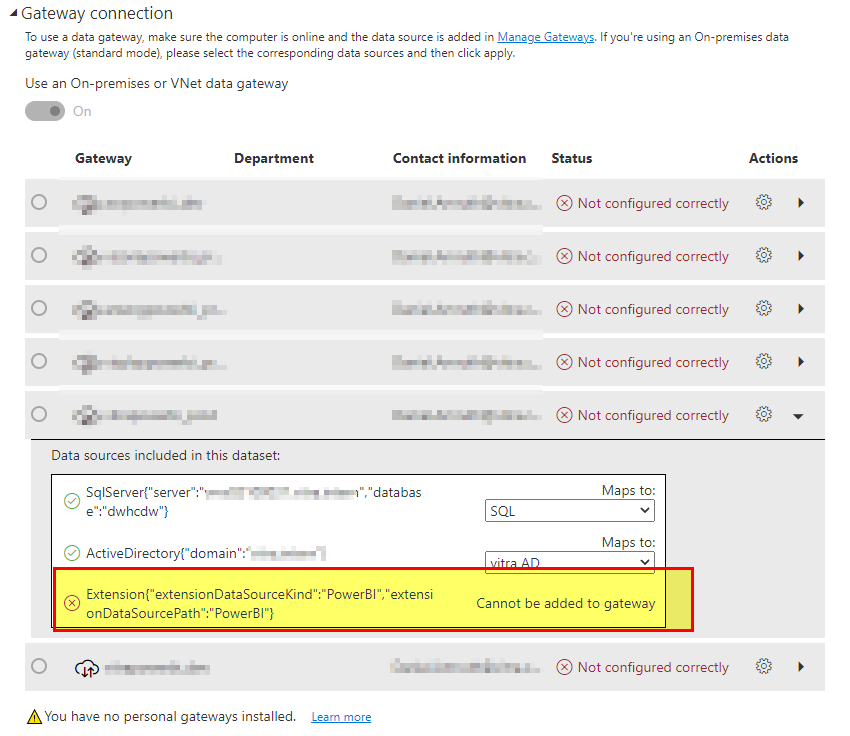 Dataflow: Cannot be added to gateway. Used in data... - Microsoft ...