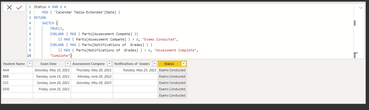 Status based on multiple date columns - Microsoft Fabric Community