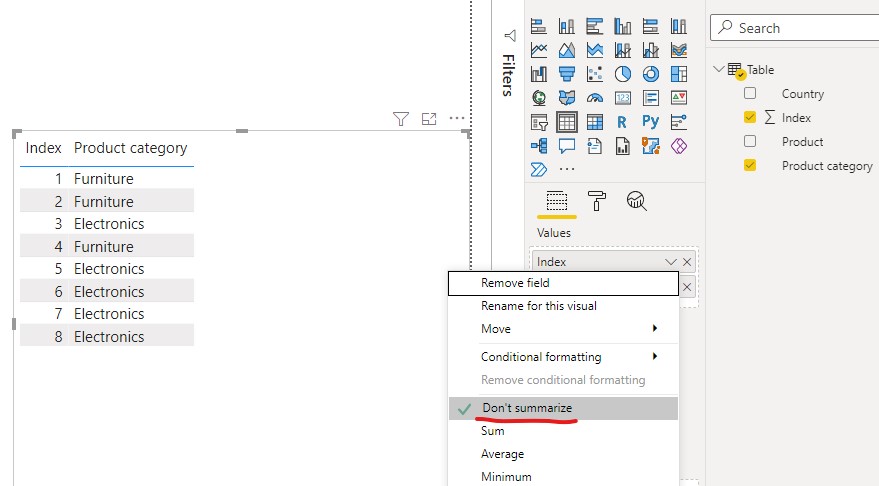 Ungroup the column values in Table chart - Microsoft Fabric Community
