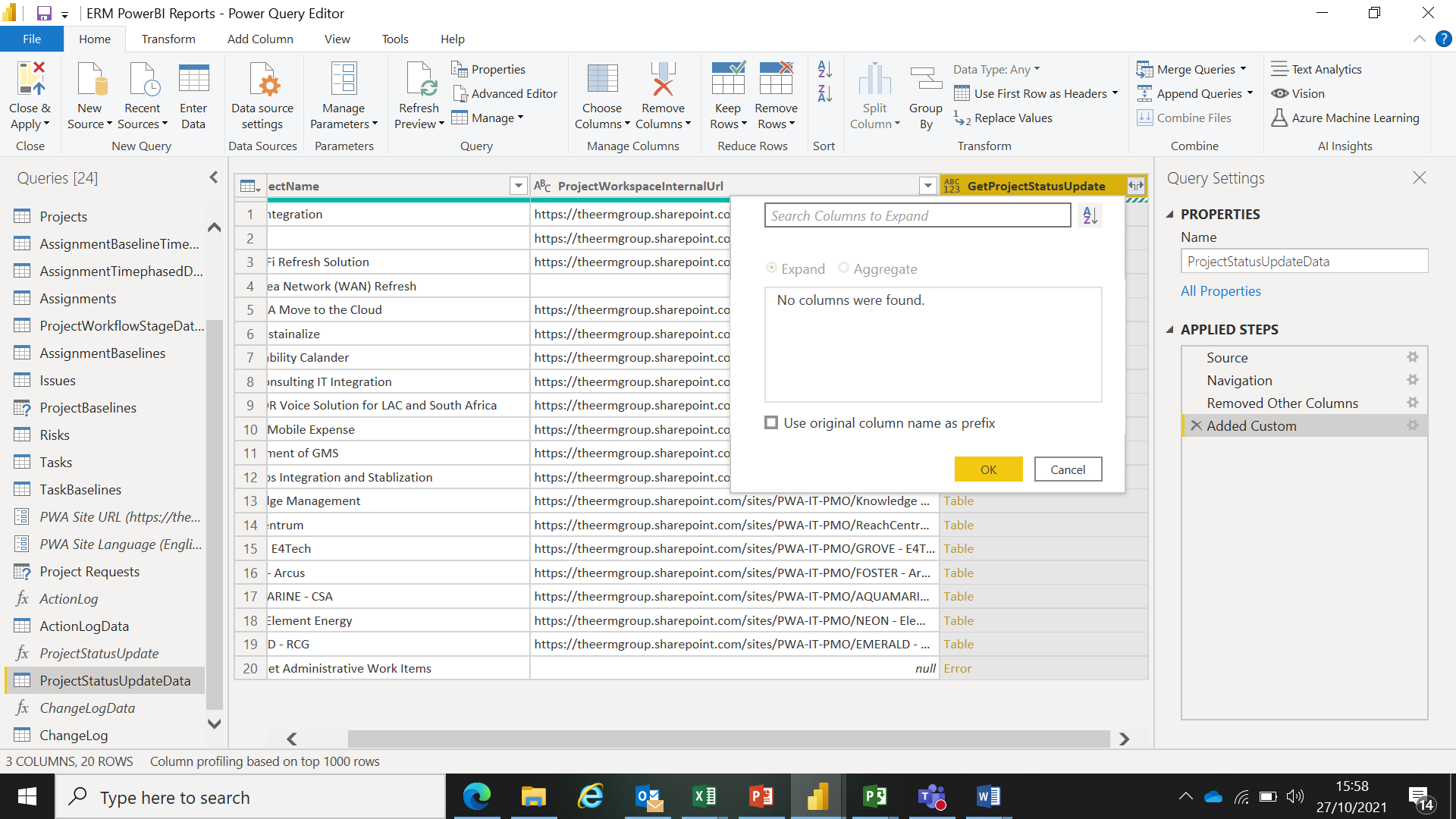 Sharepoint Online - No Columns were found - Microsoft Fabric Community