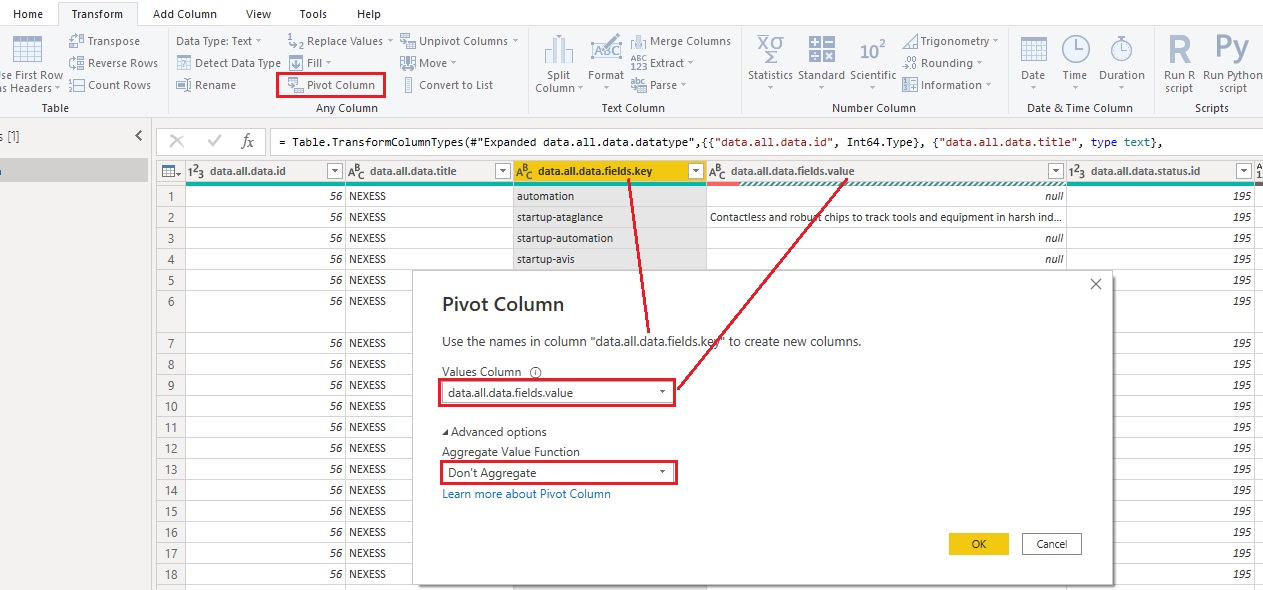 Creating new columns from a column with keys and a... - Microsoft ...