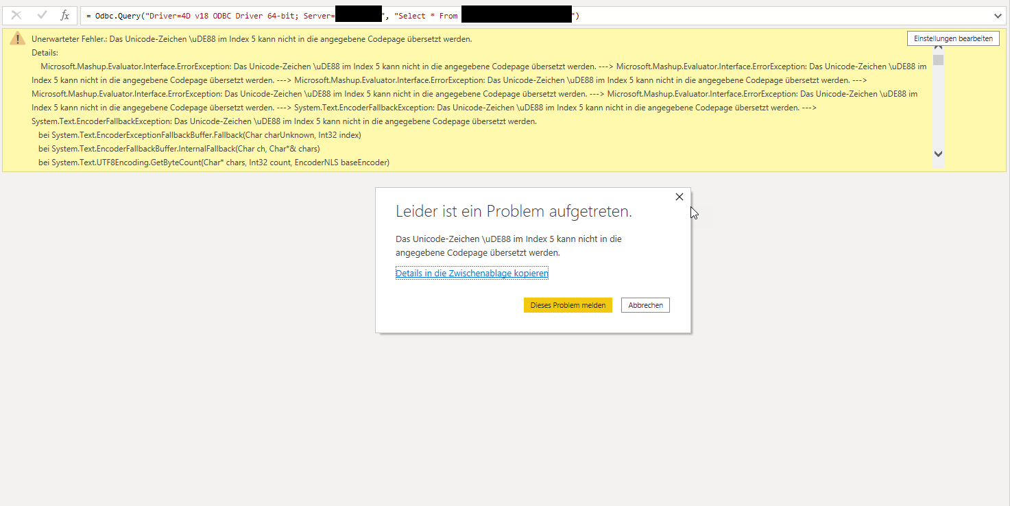 ODBC Query Unicode Error - Microsoft Fabric Community