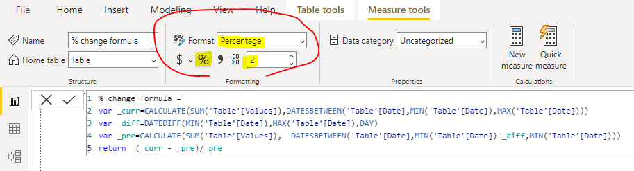 Solved: Calculation the previous value for % change based ...