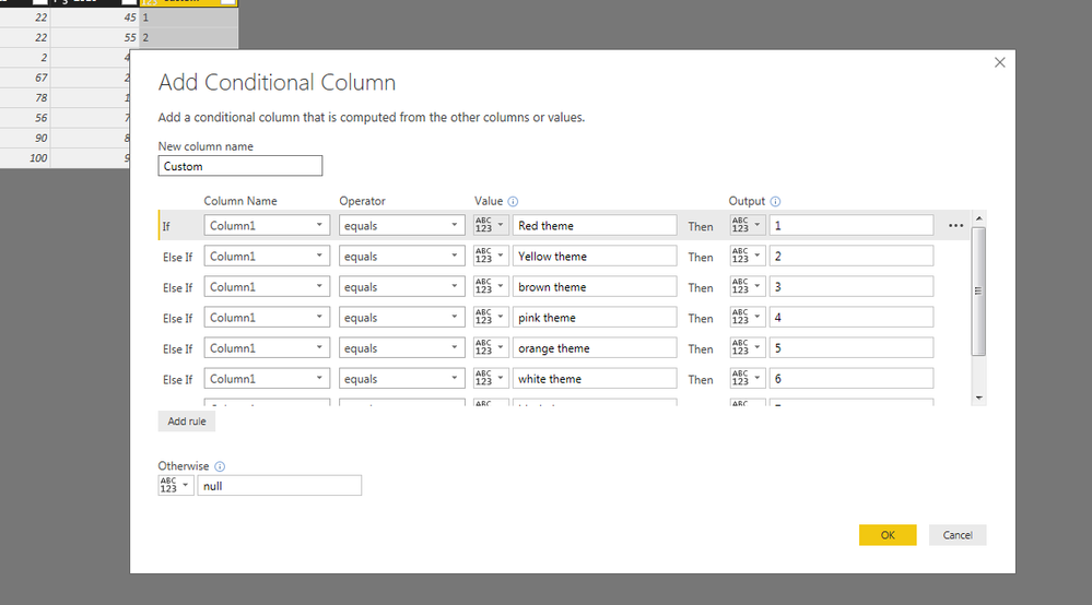 conditions in query editor