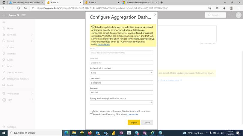 I'm unable to connect direct query due to error - Microsoft Fabric ...
