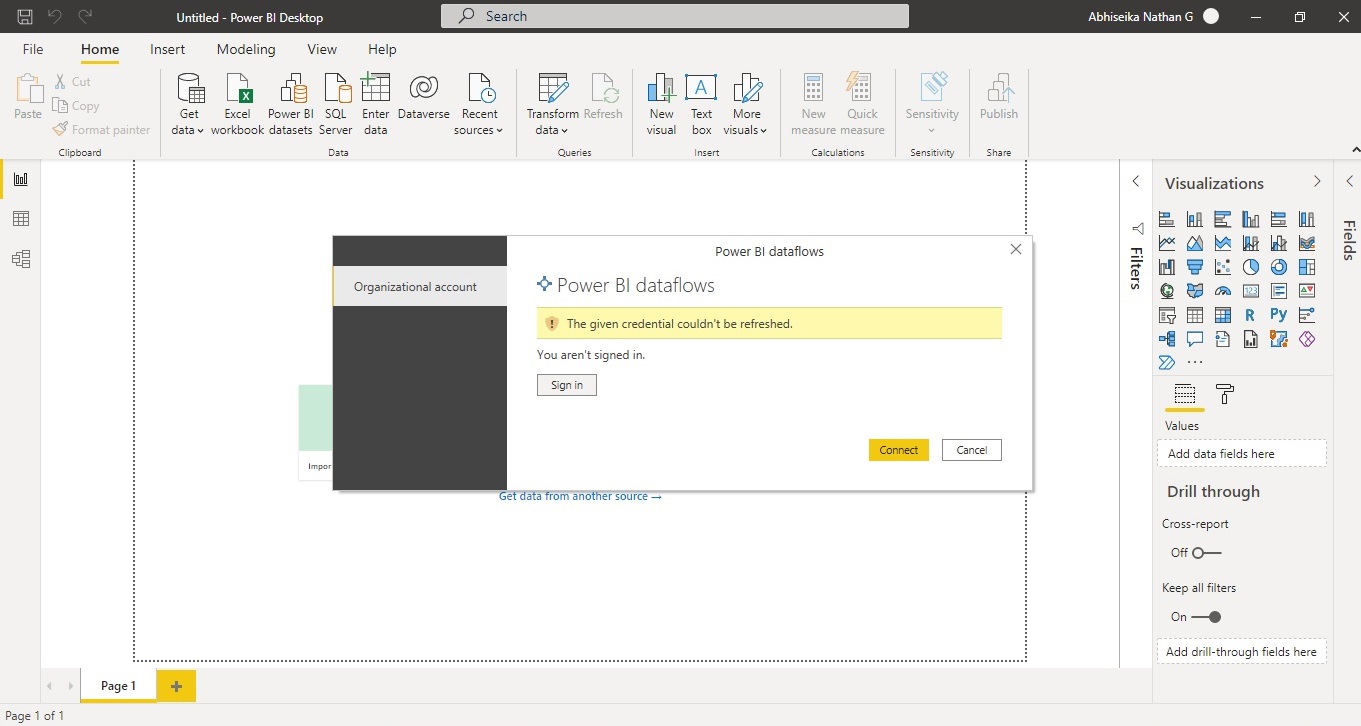 Power BI dataflow - Unable to connect and sign in ... - Microsoft ...
