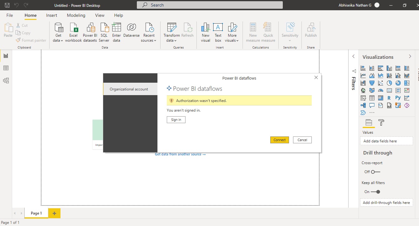 Power BI dataflow - Unable to connect and sign in ... - Microsoft ...