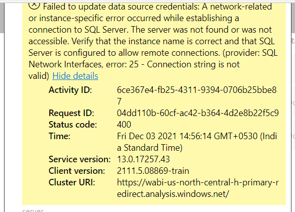 I'm unable to connect direct query due to error - Microsoft Fabric ...