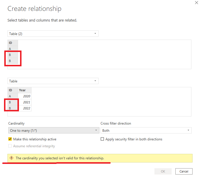 Solved: Unable to create relationship. - Microsoft Fabric Community