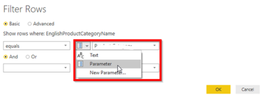 Filter the rows with parameter value