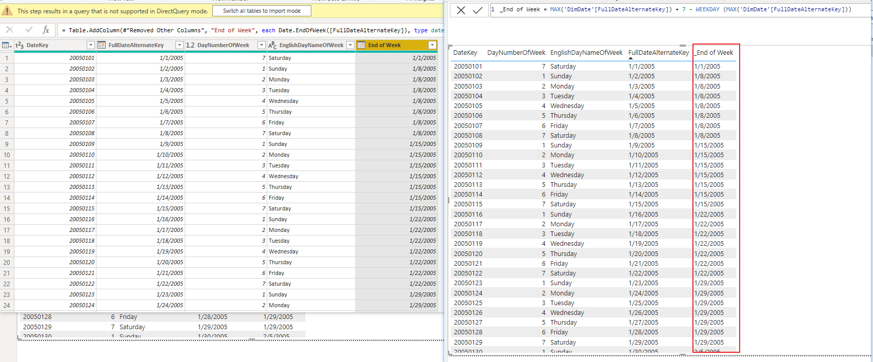 Solved: Unable to create Week End Date in Direct Query - Microsoft ...