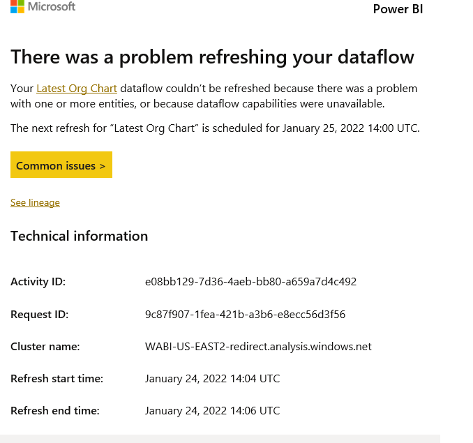 Scheduled Refresh Error In Dataflow but not PowerQ... - Microsoft ...