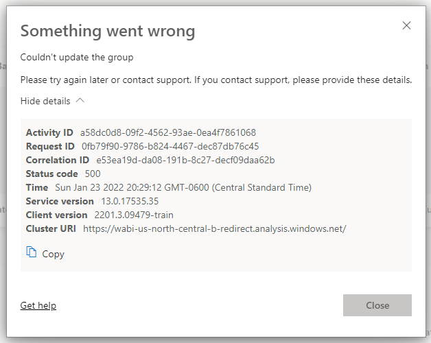 Getting Something went wrong errors on Workspace c... - Microsoft ...