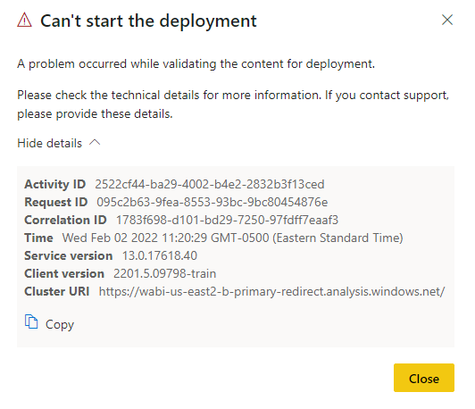 Deployement pipelines issue - Can't start the depl... - Microsoft ...