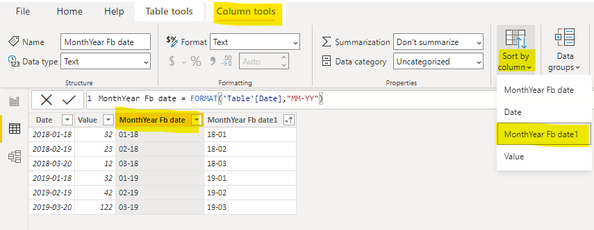 How to sort by month year in line chart - Microsoft Fabric Community